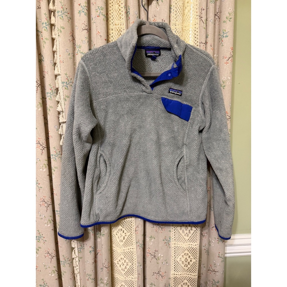 Patagonia Synchilla Snap T Fleece Pullover Women M Gray Blue Retro USA Materials